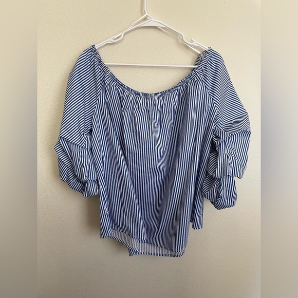 Ambiance Tops - Ambiance Blue and White Striped Blouse